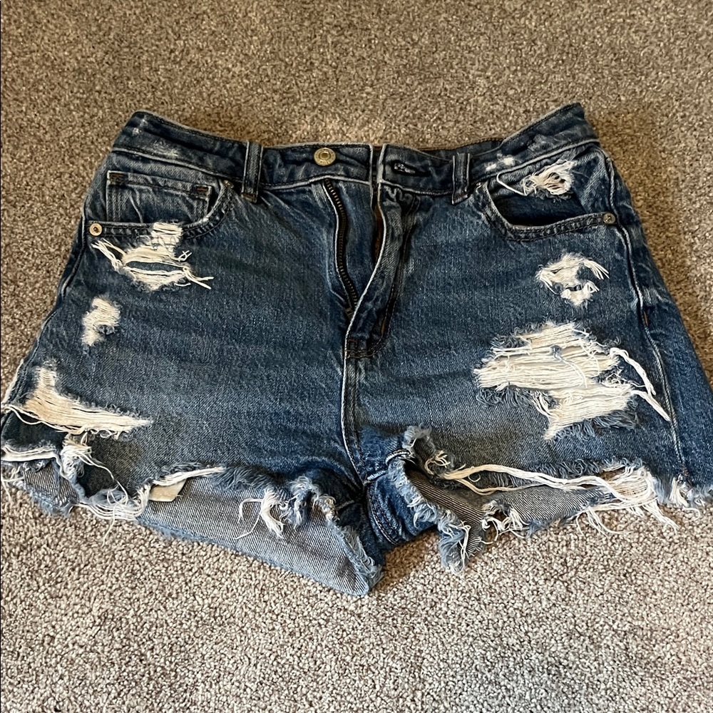 American Eagle Outfitters Blue Distressed Jean Shorts